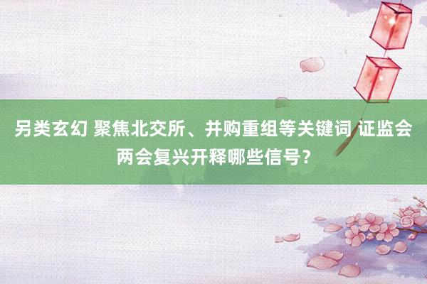 另类玄幻 聚焦北交所、并购重组等关键词 证监会两会复兴开释哪些信号？