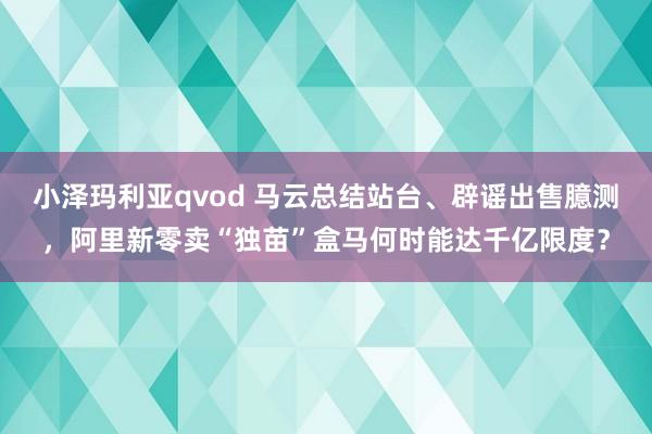 小泽玛利亚qvod 马云总结站台、辟谣出售臆测，阿里新零卖“独苗”盒马何时能达千亿限度？